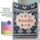 Cute Blue Nordic Snowflake Winter Traditional Knitted Seamless  Personalised Custom Name Super Soft Fleece Blanket Bed Sofa Throw