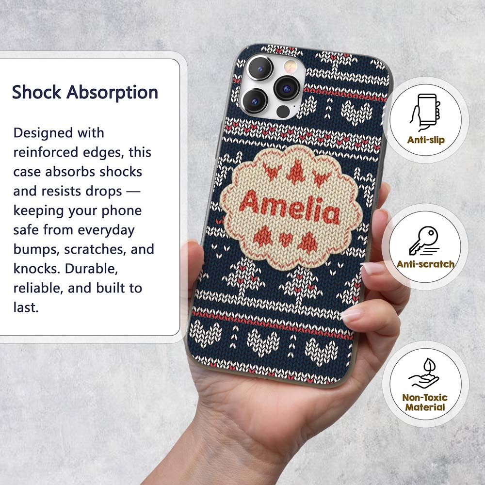 Cute Blue Nordic Snowflake Winter Traditional Custom Name Protective Phone Case Mobile Cover Durable Everyday Smartphone Shock Resistant