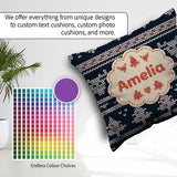 Custom Name Cute Blue Nordic Winter Traditional Knitted Seamless Square Filled Cushion Throw Pillow Sofa Bed Home Decor Zip Washable UK Made