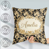 Custom Name Ivory Gold Damask Pattern Classic Elegant Ornamental Square Filled Cushion Throw Pillow Sofa Bed Home Decor Zip Washable UK Made