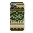 Cute Green Beige Nordic Geometric Winter Knitted Custom Name Protective Phone Case Mobile Cover Durable Everyday Smartphone Shock Resistant