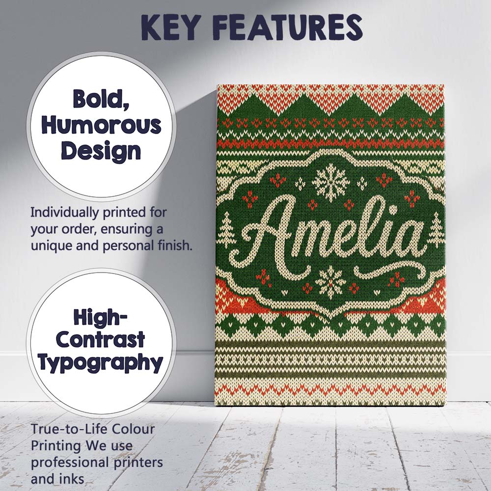 Personalised Name Cute Green Beige Nordic Custom  Unique Gift Idea Elegant Feature Canvas Wall Art Print Decor Picture Ready to Hang