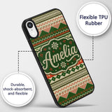 Cute Green Beige Nordic Geometric Winter Knitted Custom Name Protective Phone Case Mobile Cover Durable Everyday Smartphone Shock Resistant