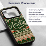 Cute Green Beige Nordic Geometric Winter Knitted Custom Name Protective Phone Case Mobile Cover Durable Everyday Smartphone Shock Resistant