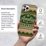 Cute Green Beige Nordic Geometric Winter Knitted Custom Name Protective Phone Case Mobile Cover Durable Everyday Smartphone Shock Resistant