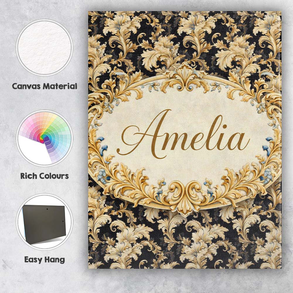 Personalised Name Ivory Gold Damask Seamless Pattern Classic Elegant Custom  Home Canvas Wall Art Print Decor Picture Ready to Hang