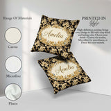 Custom Name Ivory Gold Damask Pattern Classic Elegant Ornamental Square Filled Cushion Throw Pillow Sofa Bed Home Decor Zip Washable UK Made