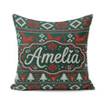 Custom Name Cute Green Red Nordic Animal Winter Festive Seamless Square Filled Cushion Throw Pillow Sofa Bed Home Decor Zip Washable UK Made