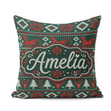 Custom Name Cute Green Red Nordic Animal Winter Festive Seamless Square Filled Cushion Throw Pillow Sofa Bed Home Decor Zip Washable UK Made