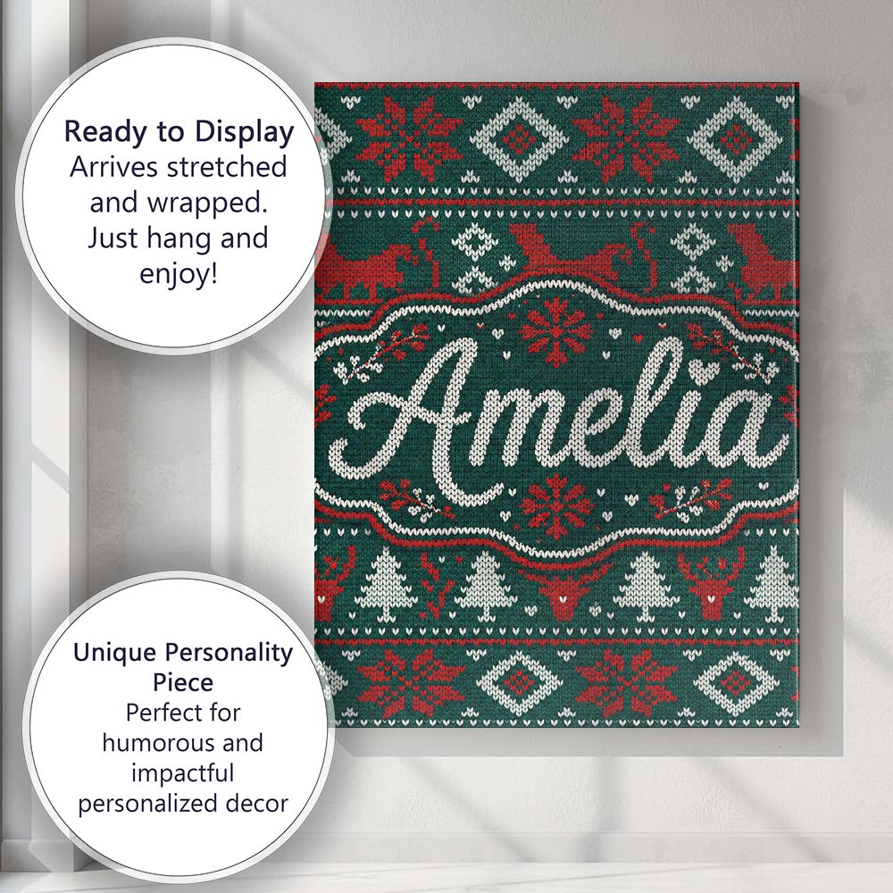 Personalised Name Cute Green Red Nordic Custom  Modern Room Accent Elegant Feature Canvas Wall Art Print Decor Picture Ready to Hang