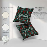 Custom Name Cute Green Red Nordic Animal Winter Festive Seamless Square Filled Cushion Throw Pillow Sofa Bed Home Decor Zip Washable UK Made