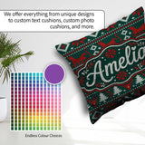 Custom Name Cute Green Red Nordic Animal Winter Festive Seamless Square Filled Cushion Throw Pillow Sofa Bed Home Decor Zip Washable UK Made