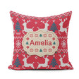 Custom Name Cute Red Nordic Reindeer Snowflake Christmas Knitted Square Filled Cushion Throw Pillow Sofa Bed Home Decor Zip Washable UK Made