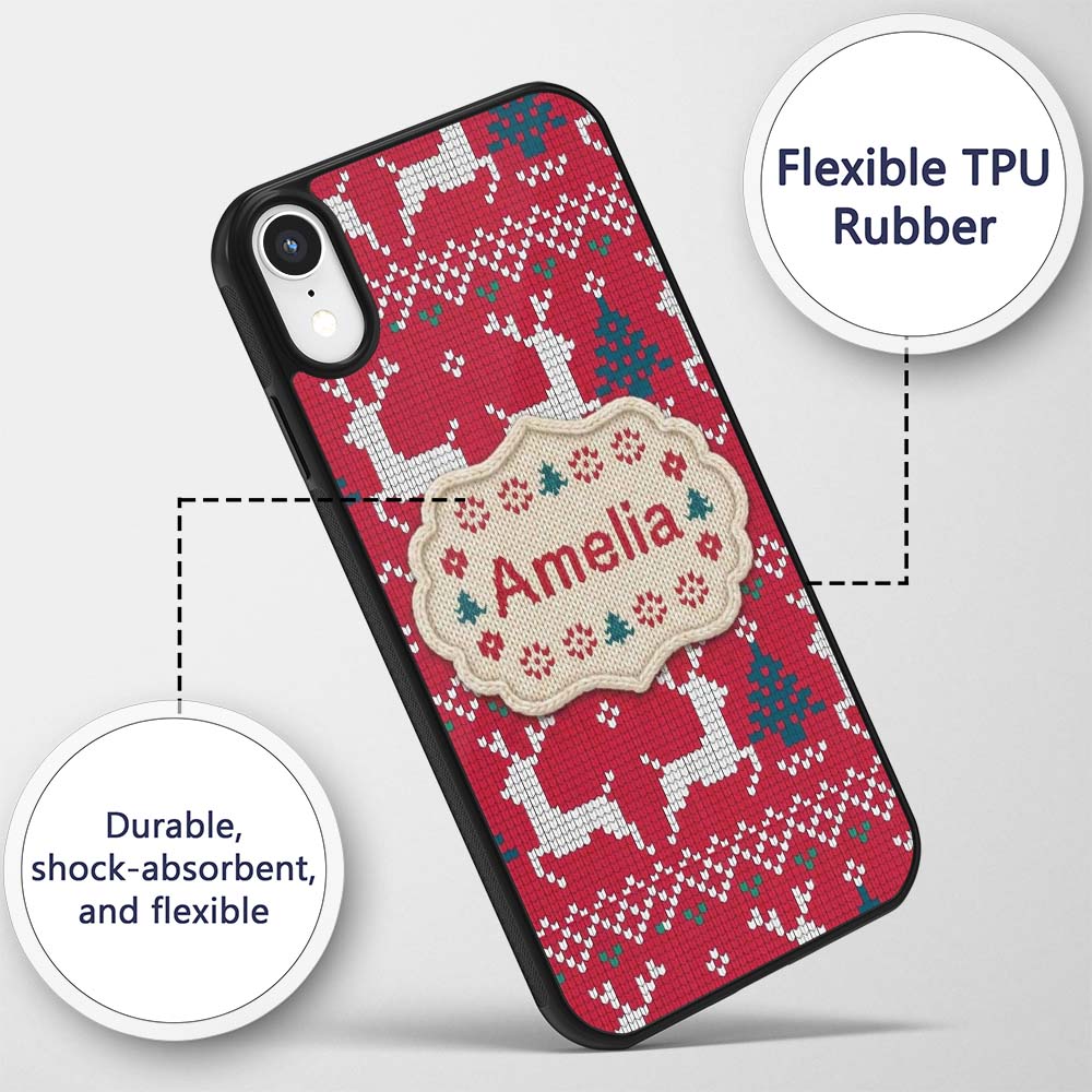 Cute Red Nordic Reindeer Snowflake Christmas Custom Name Protective Phone Case Mobile Cover Durable Everyday Smartphone Shock Resistant