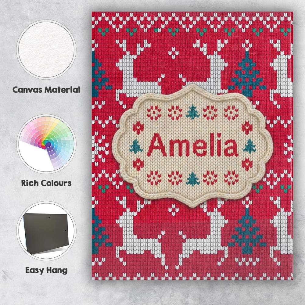 Personalised Name Cute Red Nordic Reindeer Custom  Unique Gift Idea Elegant Feature Canvas Wall Art Print Decor Picture Ready to Hang