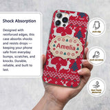 Cute Red Nordic Reindeer Snowflake Christmas Custom Name Protective Phone Case Mobile Cover Durable Everyday Smartphone Shock Resistant