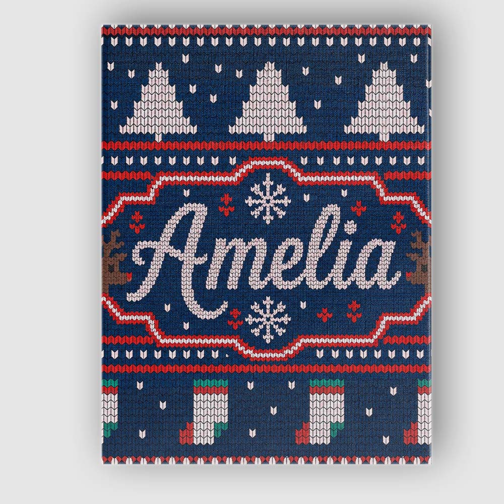 Personalised Name Cute Blue Nordic Reindeer Custom  Bespoke Interior Contemporary Canvas Wall Art Print Decor Picture Ready to Hang