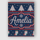 Personalised Name Cute Blue Nordic Reindeer Custom  Bespoke Interior Contemporary Canvas Wall Art Print Decor Picture Ready to Hang