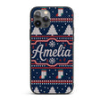 Cute Blue Nordic Reindeer Mountain Winter Knitted Custom Name Protective Phone Case Mobile Cover Durable Everyday Smartphone Shock Resistant