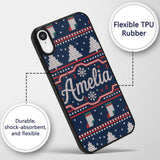 Cute Blue Nordic Reindeer Mountain Winter Knitted Custom Name Protective Phone Case Mobile Cover Durable Everyday Smartphone Shock Resistant