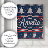 Personalised Name Cute Blue Nordic Reindeer Custom  Bespoke Interior Contemporary Canvas Wall Art Print Decor Picture Ready to Hang