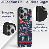 Cute Blue Nordic Reindeer Mountain Winter Knitted Custom Name Protective Phone Case Mobile Cover Durable Everyday Smartphone Shock Resistant