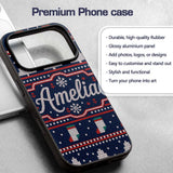 Cute Blue Nordic Reindeer Mountain Winter Knitted Custom Name Protective Phone Case Mobile Cover Durable Everyday Smartphone Shock Resistant