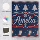 Personalised Name Cute Blue Nordic Reindeer Custom  Bespoke Interior Contemporary Canvas Wall Art Print Decor Picture Ready to Hang