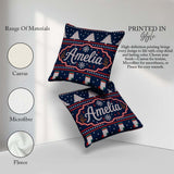 Custom Name Blue Nordic Reindeer Mountain Winter Knitted Pattern Square Filled Cushion Throw Pillow Sofa Bed Home Decor Zip Washable UK Made