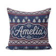 Custom Name Blue Nordic Ornament Winter Knitted Seamless Pattern Square Filled Cushion Throw Pillow Sofa Bed Home Decor Zip Washable UK Made