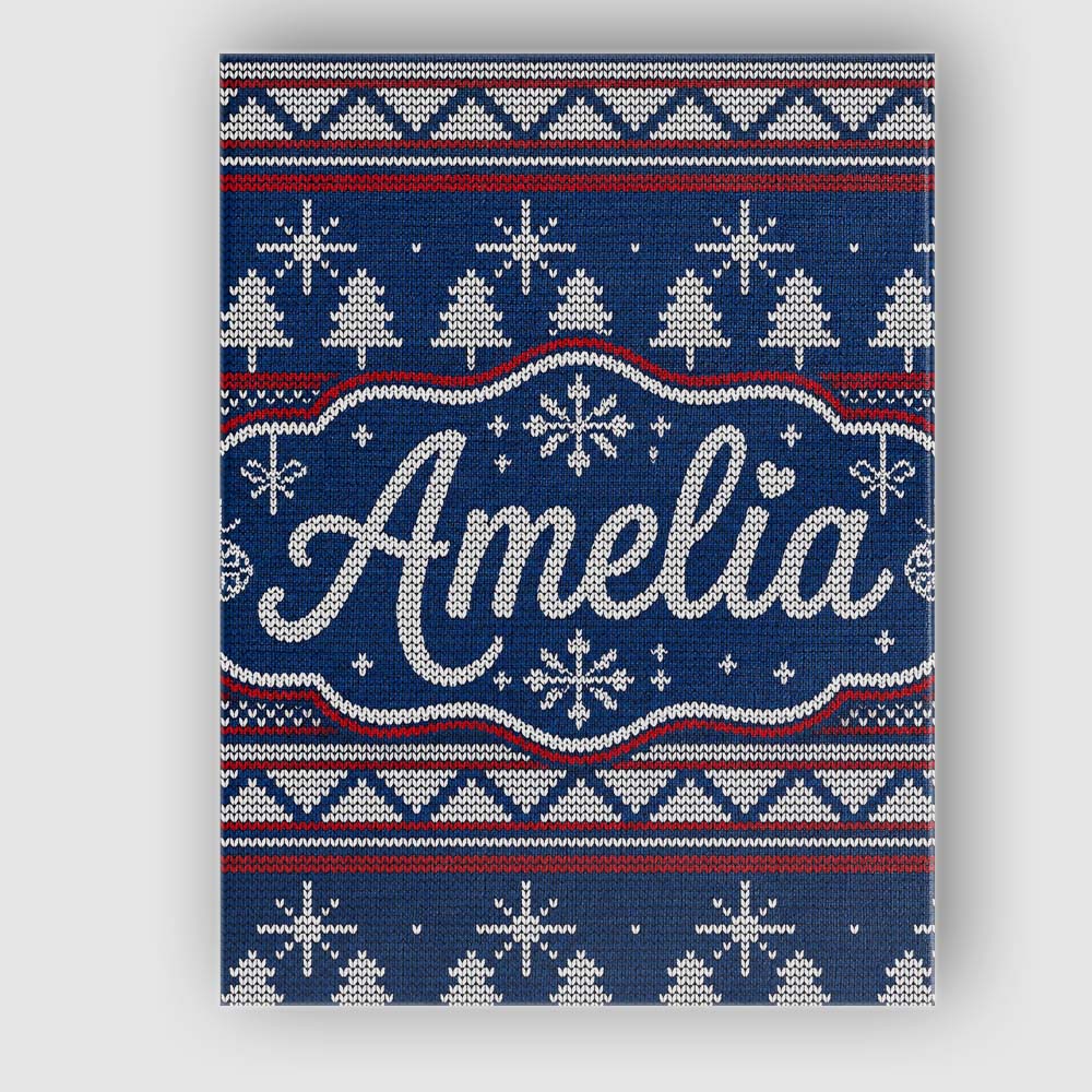 Personalised Name Cute Blue Nordic Ornament Custom  Bespoke Interior Contemporary Canvas Wall Art Print Decor Picture Ready to Hang