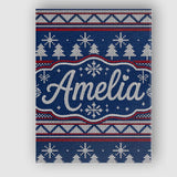 Personalised Name Cute Blue Nordic Ornament Custom  Bespoke Interior Contemporary Canvas Wall Art Print Decor Picture Ready to Hang