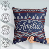 Custom Name Blue Nordic Ornament Winter Knitted Seamless Pattern Square Filled Cushion Throw Pillow Sofa Bed Home Decor Zip Washable UK Made
