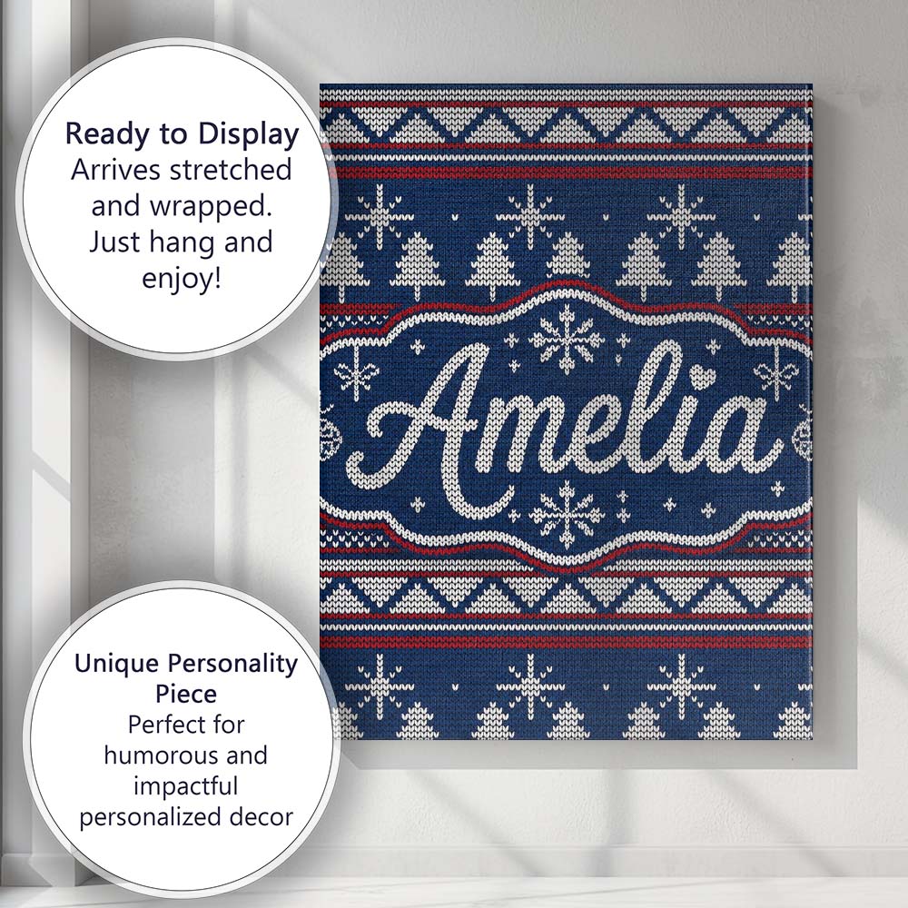 Personalised Name Cute Blue Nordic Ornament Custom  Bespoke Interior Contemporary Canvas Wall Art Print Decor Picture Ready to Hang