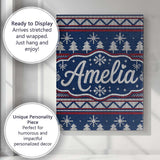 Personalised Name Cute Blue Nordic Ornament Custom  Bespoke Interior Contemporary Canvas Wall Art Print Decor Picture Ready to Hang