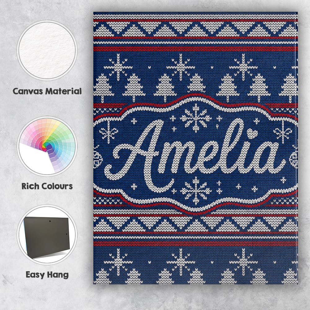 Personalised Name Cute Blue Nordic Ornament Custom  Bespoke Interior Contemporary Canvas Wall Art Print Decor Picture Ready to Hang