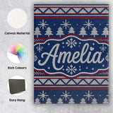 Personalised Name Cute Blue Nordic Ornament Custom  Bespoke Interior Contemporary Canvas Wall Art Print Decor Picture Ready to Hang