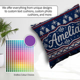 Custom Name Blue Nordic Ornament Winter Knitted Seamless Pattern Square Filled Cushion Throw Pillow Sofa Bed Home Decor Zip Washable UK Made