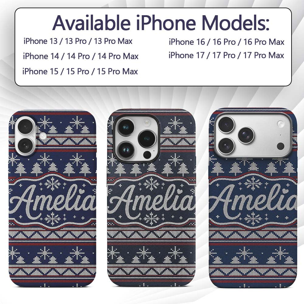 Cute Blue Nordic Ornament Snowflake Winter Printed Design Custom Name Protective Phone Case Mobile Cover Durable Smartphone Shock Resistant