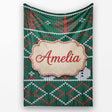Cute Green Nordic Llama Alpaca Winter Christmas Knitted Seamless  Personalised Custom Name Super Soft Fleece Blanket Bed Sofa Throw