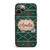 Cute Green Nordic Llama Alpaca Winter Christmas Custom Name Protective Phone Case Mobile Cover Durable Everyday Smartphone Shock Resistant