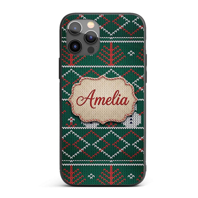 Cute Green Nordic Llama Alpaca Winter Christmas Custom Name Protective Phone Case Mobile Cover Durable Everyday Smartphone Shock Resistant