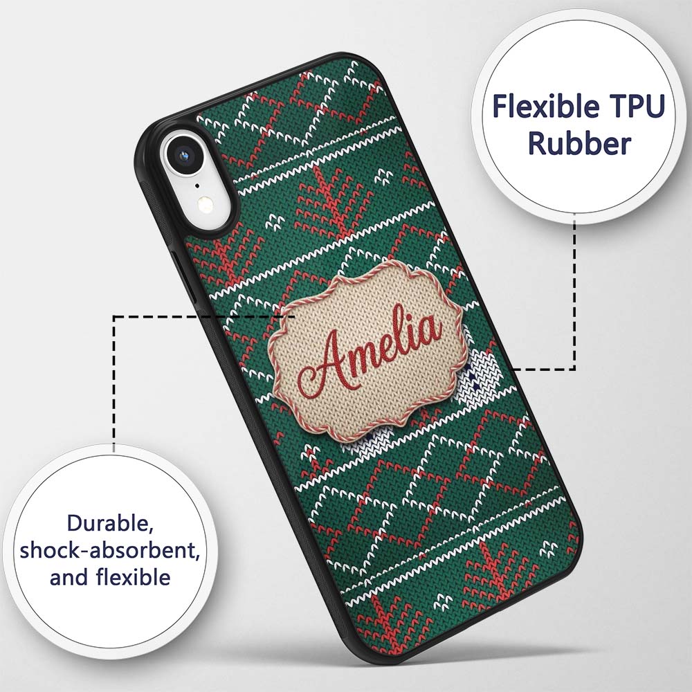 Cute Green Nordic Llama Alpaca Winter Christmas Custom Name Protective Phone Case Mobile Cover Durable Everyday Smartphone Shock Resistant