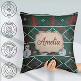 Custom Name Green Nordic Llama Alpaca Christmas Knitted Seamless Square Filled Cushion Throw Pillow Sofa Bed Home Decor Zip Washable UK Made