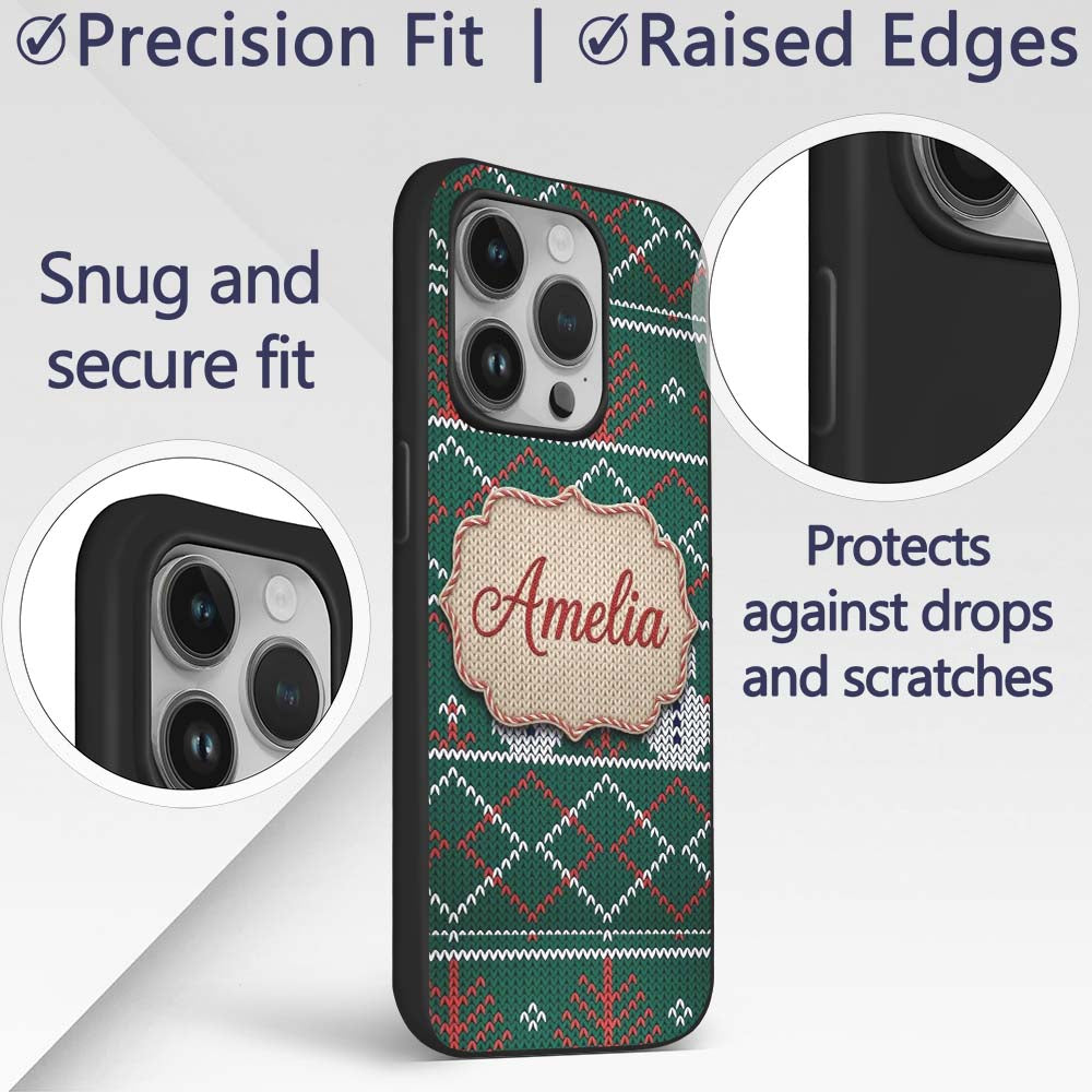 Cute Green Nordic Llama Alpaca Winter Christmas Custom Name Protective Phone Case Mobile Cover Durable Everyday Smartphone Shock Resistant