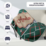 Cute Green Nordic Llama Alpaca Winter Christmas Knitted Seamless  Personalised Custom Name Super Soft Fleece Blanket Bed Sofa Throw