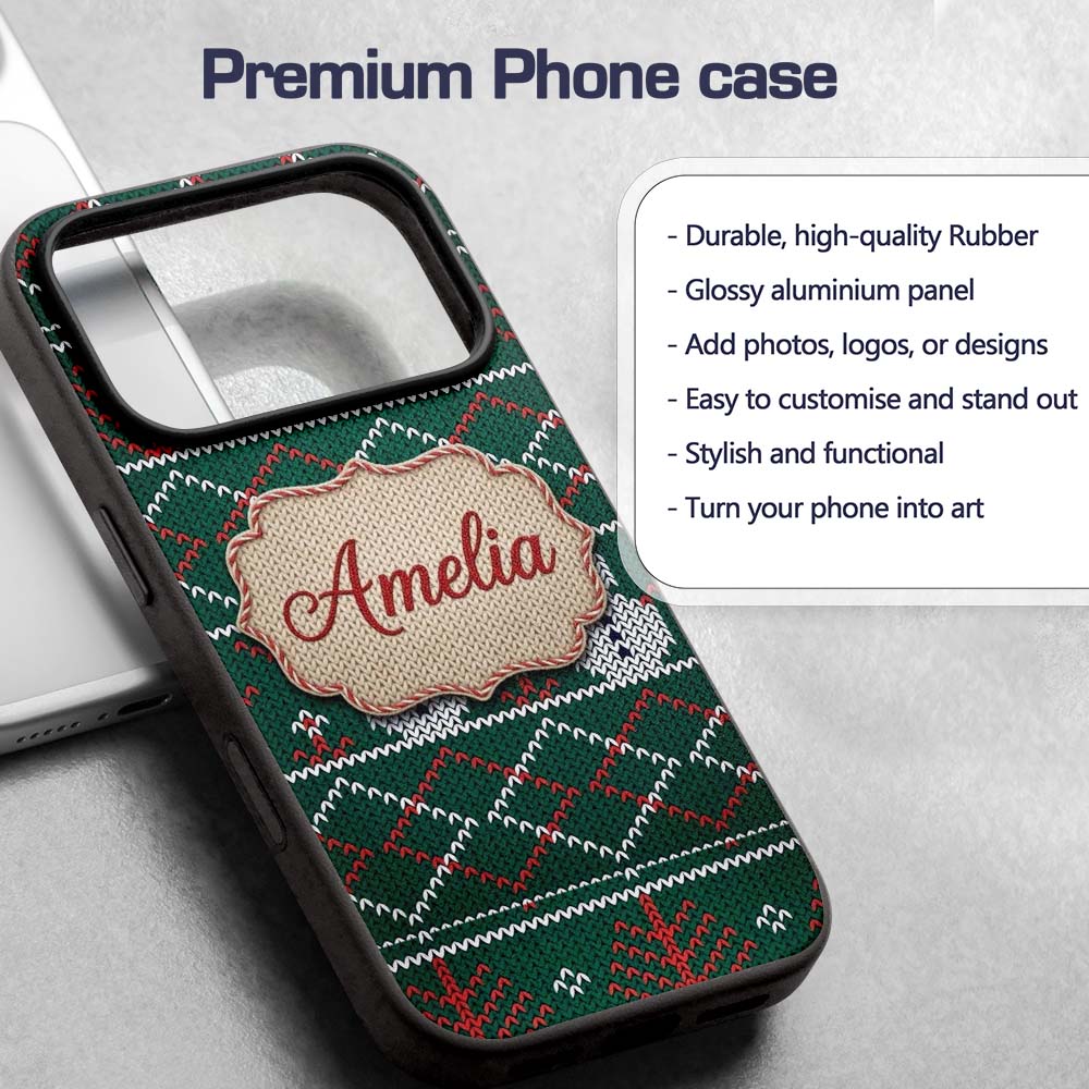 Cute Green Nordic Llama Alpaca Winter Christmas Custom Name Protective Phone Case Mobile Cover Durable Everyday Smartphone Shock Resistant