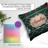 Custom Name Green Nordic Llama Alpaca Christmas Knitted Seamless Square Filled Cushion Throw Pillow Sofa Bed Home Decor Zip Washable UK Made