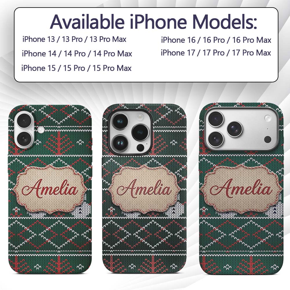 Cute Green Nordic Llama Alpaca Winter Christmas Custom Name Protective Phone Case Mobile Cover Durable Everyday Smartphone Shock Resistant
