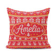 Custom Name Cute Red Christmas Box Tree Festive Knitted Seamless Square Filled Cushion Throw Pillow Sofa Bed Home Decor Zip Washable UK Made